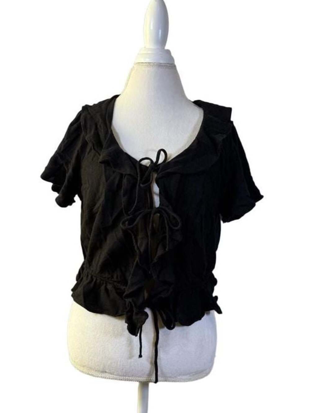 H&M Divided Black Tie Front Ruffle Crop Top XL